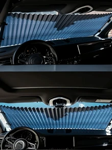 1pc Retractable Car Sunshade - UV Protection, Heat Insulation, Easy To Paste And Install, Aluminum Material, Ideal For Front Windshield, Foldable Car Sunscreen, Heat & UV Resistant, Anti-Scratch, Retractable Car Windshield Sunshade Curtain