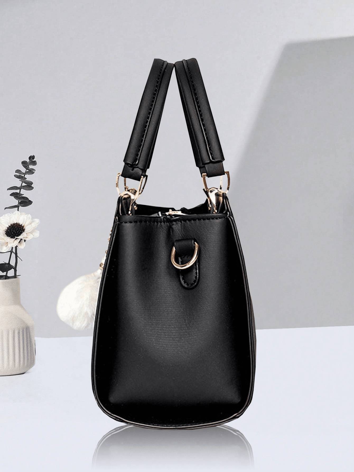 مجموعة محفظة وحقيبة يد بلون أحادي من الجلد الصناعي...