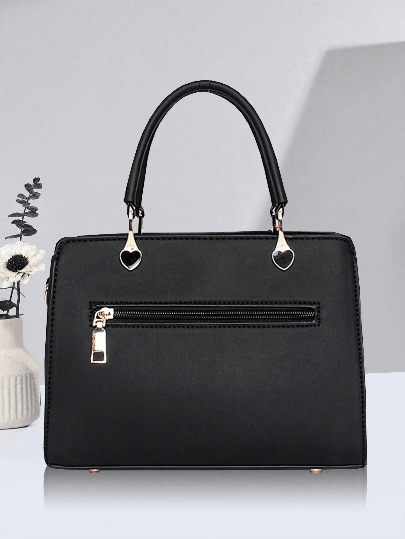 مجموعة محفظة وحقيبة يد بلون أحادي من الجلد الصناعي...