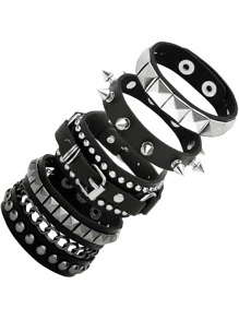 Yanxyad 1/4 części Punk Spiked Studded Bransoletki Punk Leather Rivets Bransoletka Mankiet Dla Mężczyzn, Bransoletka Ze Skóry PU Czarne Bransoletki Mankiet Wielowarstwowe Plecione Bransoletki Bransoletka Gothic Punk Dla Mężczyzn I Kobiet