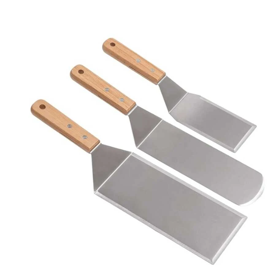 Set de espátulas de metal de acero inoxidable, giradora de hamburguesas, plancha y raspador para barbacoa y planchas planas - Plateado - Ver 1