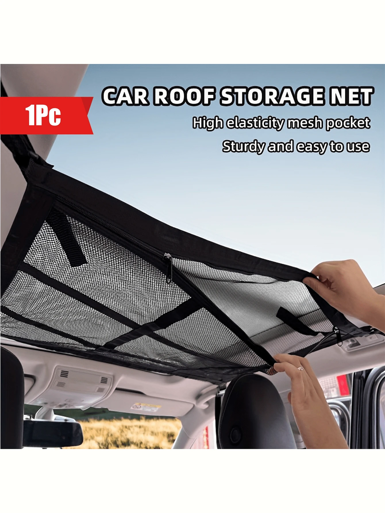 1pc Universal Car Roof Net Bag, Adjustable Zipper Car Storage Cargo Mesh Netting Organizer