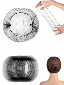 黑色发网 - 24 英寸，弹性隐形网状发网，适用于餐饮服务、芭蕾舞发髻、睡眠、女性及假发（黑色） - 彩色 - 查看 4