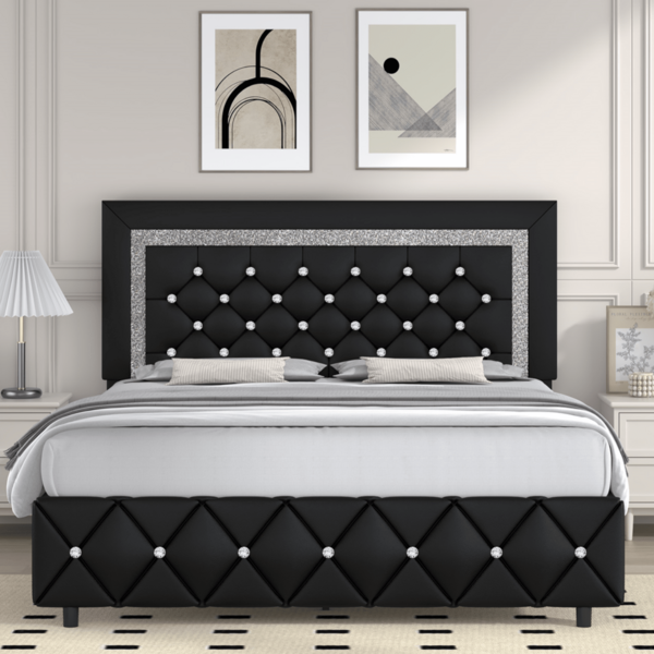Twin/ Full/ Queen/ King Size Bed Frame, Upholstered Bed Frame With Diamond Headboard And Footboard, White/ Beige/ Black/ Grey/ Pink/ Purple/ Green
