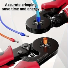 1 pieza Alicates de crimpado eléctricos profesionales - Cabezal ajustable con trinquete, estructura metálica resistente en rojo y negro, herramienta ergonómica de crimpado de tubería para reparación de circuitos eléctricos y mantenimiento de energía (sin batería), alicates de electricista