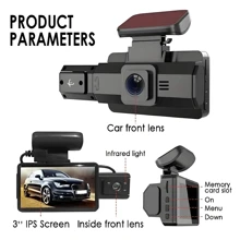 3-Inch Dual Lens Dash Cam For Vehicles, 32G Memory Card, Front And Rear Dual Channel Video Recording, Supports Loop Recording, Night Vision, Wide Angle, Car Video Recorder, Automotive Black Box
