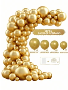 92pcs Solid Color Metallic Gold/Rose Gold/Royal Blue/Black/White/Rose Red/ Yellow/Purple/Green Latex Balloons And 6pcs Balloon Accessories Perfect Decoration For Birthday Wedding Bridal Shower Gift Party Holiday Anniversary, Celebrations, Room Wall Photography Background, Decorative Balloon Garland Arch Kit - Multicolor - View 2