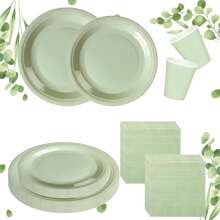 24-częściowy zestaw akcesoriów na imprezę tematyczną w kolorze szałwii zielonej, zestaw na imprezę z okazji ukończenia szkoły w kolorze szałwii zielonej, zawiera 7/9-calowe talerze imprezowe, serwetki imprezowe, kubki imprezowe, odpowiednie na przyjęcie urodzinowe, spotkania rodzinne, piknik na świeżym powietrzu, dekoracje na przyjęcie urodzinowe, dekoracje na ceremonię zaręczynową, zestaw dekoracji na przyjęcie