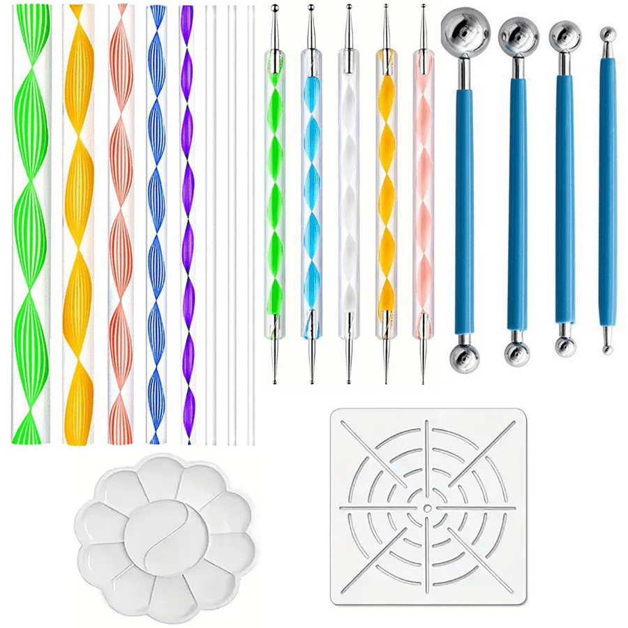 Juego de 19 piezas de herramientas de pintura con puntos mandala - Bolígrafos de colores surtidos, agujas de bolígrafo, plantillas y bandejas para pintar piedras, colorear, dibujar y hacer bocetos - Perfecto para crear diseños intrincados, material de arte