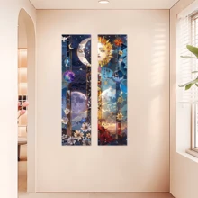 1 pieza Conjunto de tapiz con diseño de sol y luna, diseño de flores, arte estético, tapices verticales para colgar en la pared, banderas para decoración del hogar y dormitorio, de 59*15.7 pulgadas, de poliéster, incluye paquete de instalación gratis, decoración de habitación, decoración del hogar, decoración de la sala de estar, tapiz para la habitación, decoración de pared, decoración de dormitorio - Morado - Ver 3