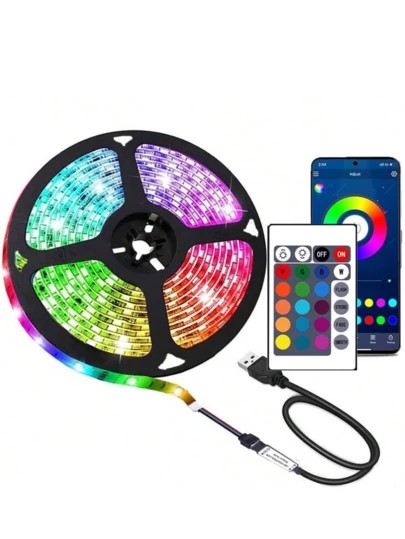 1pc Smart LED Light Strip, Black Disck 24-Key Remote Control, Multi-Color Adjustable, Suitable For Bedroom, Living Room, Home Decor, Room Party, USB Powered, Holiday Decoration, Bar Atmosphere Light