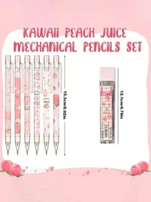 Peach Automatic Pencil Set, With 0.5mm HB Pencil Leads And Adorable Juicy Peach Themed Mechanical Pencils - Lightweight, Pink Themed Design, Suitable For School, Sketching And Drawing, Cute Automatic Pencils (Random Color)