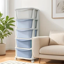 Plastic Drawer Storage Organizer Rolling Cart, With Wheels Casters & 5 Drawers Blue - Blue - View 4