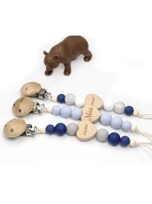 1 Personalized Heart Pacifier Clip Custom Baby Pacifier Clip DIY Custom Name Mouth Clip Mouth Chain - Friend Gift/Comfort Gift/Wooden Chain Gift/Holiday Gift/Birthday Gift/New Year Gift, Christmas Gift Baby's First Gift, Super Cute Back To School