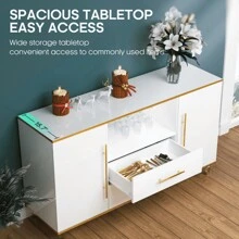 MARNUR Wine Bar Cabinet 55 Sideboard Buffet Cabinet 2-Door 2-Drawer For Kitchen Dining Room Living Room White