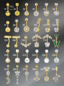 CIZME 1PC Gold Y2K Belly Button Rings Navel Barbell Stud Body Piercing Navel Piercings Jewelry Navel Rings For Women, 14G 10mm Stainless Steel White CZ Heart Butterfly Flower Belly Ring Navel Barbell Stud Body Piercing Navel Piercing