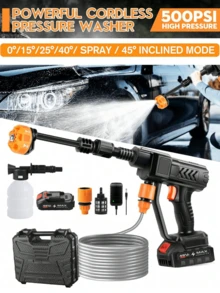 1pc Cordless High Pressure Washer, Portable Electric Pressure Cleaner, Handheld High Pressure Car Wash Gun With Foam Sprayer, Equipped With 6.0Ah Rechargeable Battery & 5m Hose, 1.2MPa Pressure, Suitable For Car, Floor, Yard Cleaning And Watering - Multicolor - View 2