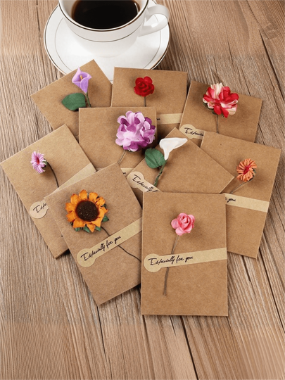 6PCS Vintage Floral Greeting Cards Set - Handmade Kraft Thank You Cards With Self-Seal Envelopes, All-Occasion Stationery For Weddings/Birthdays/Funerals/Graduation - Elegant Sympathy & Celebration Cards For Small Businesses & Home Use