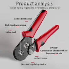 1 pieza Alicates de crimpado eléctricos profesionales - Cabezal ajustable con trinquete, estructura metálica resistente en rojo y negro, herramienta ergonómica de crimpado de tubería para reparación de circuitos eléctricos y mantenimiento de energía (sin batería), alicates de electricista