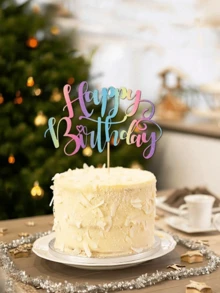 Bamboo Happy Birthday Cake Topper, Sparkling Glittery Non-Electric Decoration For All Ages, Universal Holiday Party Accessory, Featherless - Multicolor - View 2