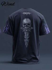 Men's Retro Sealed Sword Graphic Casual Loose Fit Short Sleeve T-Shirt, Comfortable For Sports, Leisure, Home And Gatherings