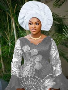 1 件女士纯色重型传统厚鞭夸张头巾帽，非常适合婚礼派对和节日礼物，夸张的 Gele 风格，Doek/Druku 风格，头巾/Hijba 风格， - 彩色 - 查看 18