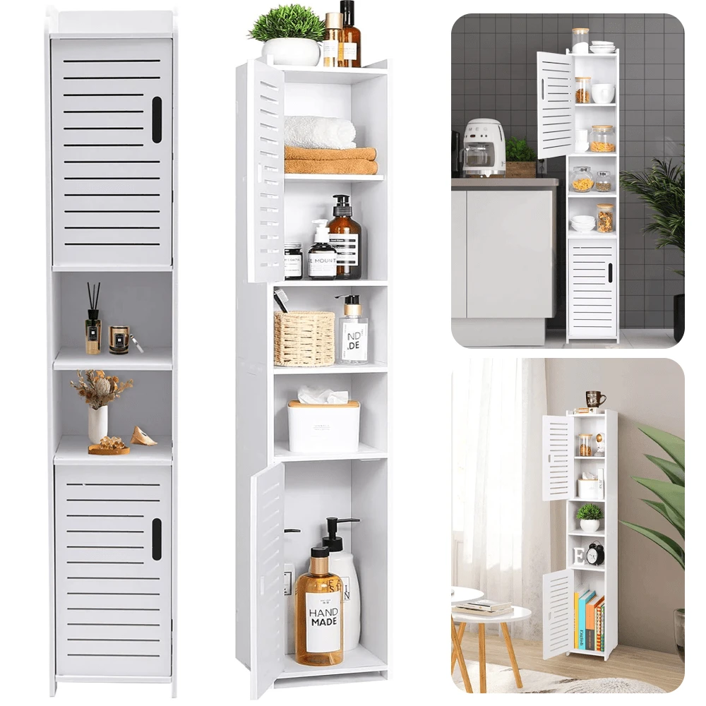 5 Tier Bathroom Storage Cabinet Floor Standing Display Cabinet Kitchen Organizer Unit - White - View 1
