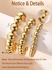 Yanxyad Vòng tay hạt vàng cho phụ nữ, vòng tay chuỗi mạ vàng không xỉn màu, vòng tay hạt xếp chồng hình tròn mảnh mai, kích thước hạt 8/12/16mm - Vàng - Xem 3