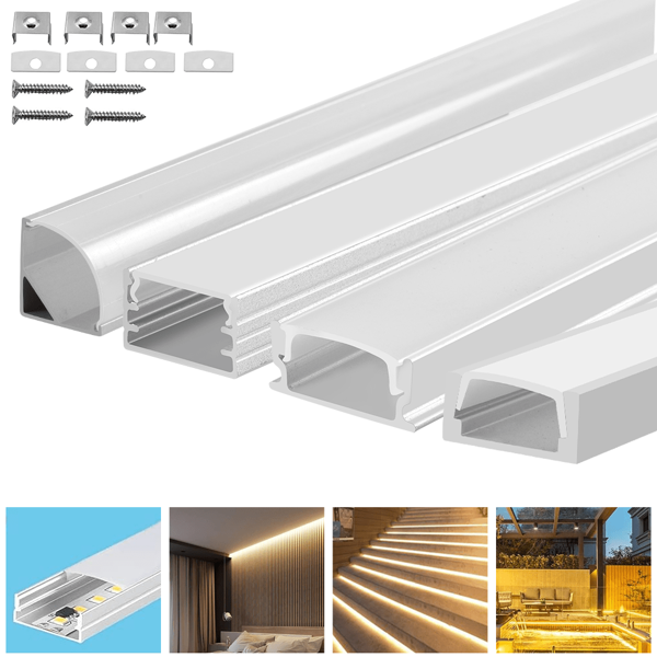 LED Profil 5 x 1M, LED Aluminium Profil V-Form, Led Aluminium Leisten, für Led Kanal/Led Schiene, mit Milchige Weiß Led Strip Abdeckung, Eckverbinder, Montagematerial für LED-Streifen
