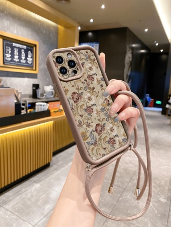 1pc Vintage Floral Pattern Phone Case With Camera Lens Protection Design, Shockproof, Compatible With Apple//Redmi/OPPO/Realme/Infinix