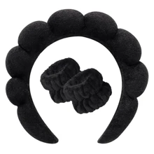 1 Face Washing Headband/2 Face Washing Wrist Straps/3 Set Of Hydrotherapy Headbands, Makeup Headbands, Face Washing Headbands, Skincare Headbands, Pink Velvet Fluffy Sponge Headbands, Bows, Bubbles, Hydrotherapy Headbands, Wristbands, Set Of Women's And Girls' Hair Accessories