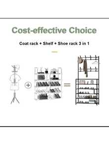Moca Monica Shoe Rack For Closet, Shoe Organizer With Hat, Coat Rack, Entryway Storage Shelf 5 Tier - Black - View 4
