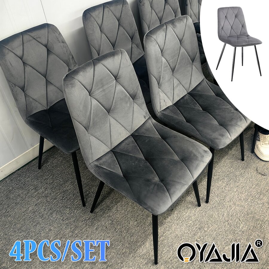 OYAJIA 4 Set Of Dining Chairs, Metal Frame Dining Chair For Kitchen Room,Velvet Technology Cloth Seat Chair For Living Room, Bedroom - Grey - View 1