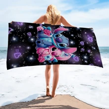 1 pieza Toalla de playa de microfibra con estampado de personaje de dibujos animados Stitch - de secado rápido, diseño absorbente, perfecto para yoga, viajes, natación, fitness, camping - regalo ideal para el Día de San Valentín, imprescindible de playa de verano, toalla de playa | Diseño juguetón | Tela de secado rápido, toalla de playa