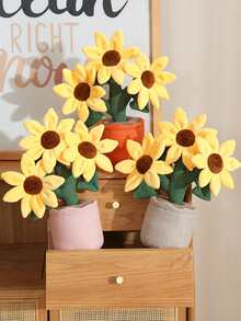 可爱的向日葵毛绒玩具 - 大型蓬松快乐花朵填充玩具，适合儿童青少年的最佳朋友礼物，舒适的育儿室装饰，缓解焦虑的舒适枕头 - 彩色 - 查看 3