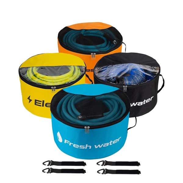 Bolsas de almacenamiento para mangueras de autocaravana, 1 paquete, bolsa de utilidad para autocaravana, bolsas de almacenamiento impermeables para autocaravana, accesorios para autocaravana y caravana, 4 colores para mangueras de aguas residuales, mangueras de agua dulce, cables eléctricos, herramientas y accesorios para caravanas