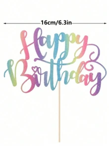 Bamboo Happy Birthday Cake Topper, Sparkling Glittery Non-Electric Decoration For All Ages, Universal Holiday Party Accessory, Featherless - Multicolor - View 7