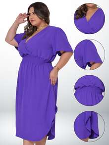 Women's Plus Size Midi Dress Wrapped Short Sleeve Duna Elegant Casual - Purple - View 4