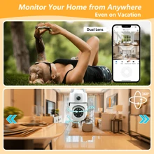 Caméra WiFi à double objectif 2MP + 2MP, intérieure et extérieure sans angles morts, écran divisé en deux, audio bidirectionnel, alarme sonore et lumineuse, partage multi-utilisateur, 3 modes de vision nocturne