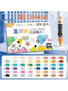 Straight Liquid Soft Tip Acrylic Marker Pen Set, 12/24/36/48 Colors, Student Stationery, Waterproof And Stackable, Stackable Art Brushes, Hobby Class Painting Watercolor Pens, Graffiti Painting Soft Brushes, Suitable For Painting Shoes, Glass, Ceramics, Cloth, Wood, Stone, Plastic, Paper, Etc.Stationery,School Supplies Back To School
