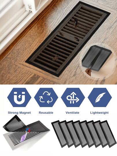 2/4/8Pack PVC Floor Vent Stocker, Magnetic Vent Screen Cover, Home HVAC Vent Insect Screen, Wall/Ceiling/Floor Vent Filter