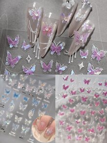 2 Blatt Schmetterling Nagelkunst Aufkleber Abziehbilder Schmetterlinge 5D geprägte Nagel Abziehbilder Muschel leicht Schmetterling Nageldesigns Klebe Aufkleber Maniküre Accessoires für Frauen Mädchen DIY Nagelkunst Dekorationen Zubehör, perfektes Geschenk