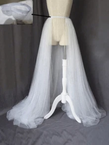 1pc Women's Bridal Wedding Dress Accessory Long Trailing Tulle Skirt, High Waist Elegant Stage Performance Model Runway Maxi Dress