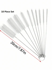 10pcs Multipurpose Cleaning Brush Set - Long Straw Brush, Small Bottle Brush, Straw Cleaner, Pipe Brush, For Teapot Cleaning And Hard To Reach Corners,Cup Straw Cleaning Brush, Reusable Straw Cleaning Brush, Suitable For Water Bottles And Straws - White - View 7