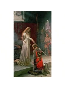 1 Pieza Impresión de arte en lienzo con marco opcional "Accolade por el Caballero Medieval" para decoración de pared de la sala de estar, póster vintage con marco reutilizable