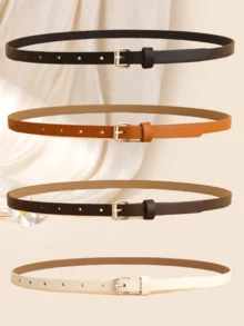 4pcs Rectangular Buckle Vintage Elegant Women Belts, Fashion Versatile Waist Belt Summer, School Fall, Autumn, Halloween - Multicolor - View 3