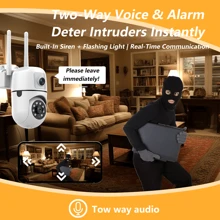 Caméra WiFi à double objectif 2MP + 2MP, intérieure et extérieure sans angles morts, écran divisé en deux, audio bidirectionnel, alarme sonore et lumineuse, partage multi-utilisateur, 3 modes de vision nocturne