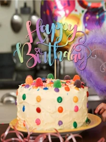 Bamboo Happy Birthday Cake Topper, Sparkling Glittery Non-Electric Decoration For All Ages, Universal Holiday Party Accessory, Featherless - Multicolor - View 5