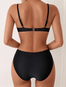 Chic Women's Striped Bikini Set With Contrast Trim - High-Stretch, Machine Washable Swimwear - Multicolor - View 2