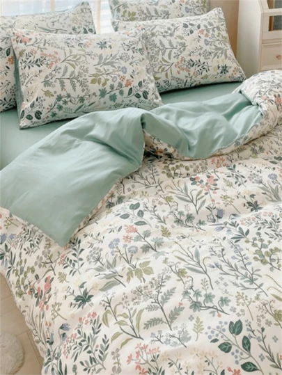 3 Pieces Set Floral Pattern Bed Linen Set, Suitable For All Seasons